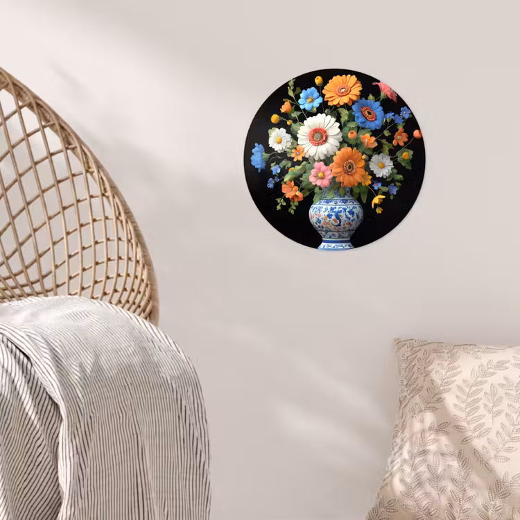 Vaas - Boeket - Bloemen - Kleur Wandcirkel behangsticker klein -sfeer4