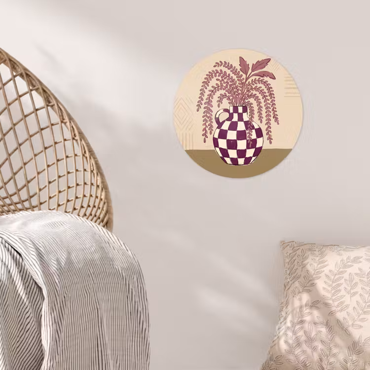 Vaas - Geruit - Planten - Modern - Paars Wandcirkel behangsticker klein -sfeer4