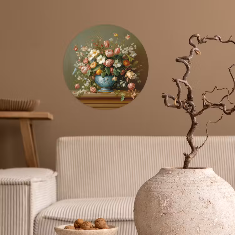 Vaas - Pastel - Kleuren - Bloemen Wandcirkel behangsticker klein -sfeer1