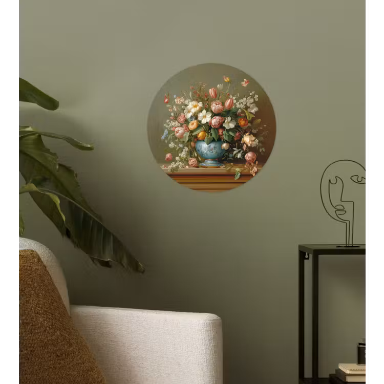 Vaas - Pastel - Kleuren - Bloemen Wandcirkel behangsticker klein -sfeer2