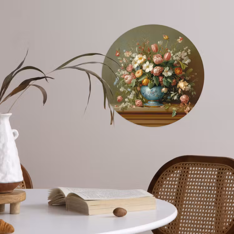 Vaas - Pastel - Kleuren - Bloemen Wandcirkel behangsticker klein -sfeer3