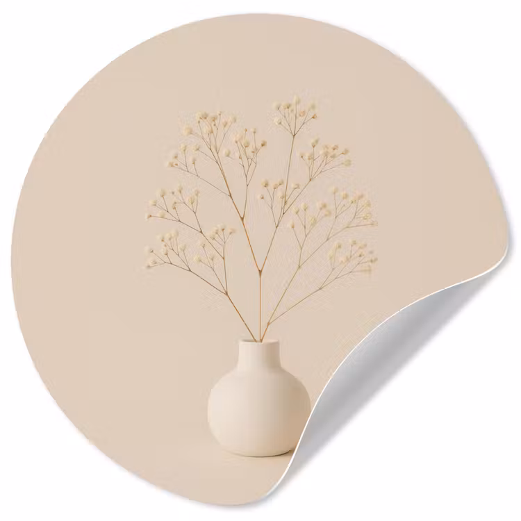 Vaas - Takken - Bloemetjes - Wit Wandcirkel behangsticker klein -3d