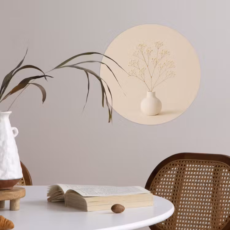 Vaas - Takken - Bloemetjes - Wit Wandcirkel behangsticker klein -sfeer3