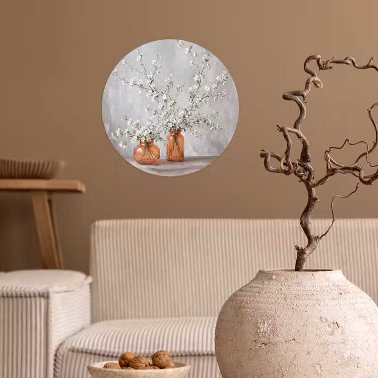 Vazen - Bloemen - Oranje Wandcirkel behangsticker klein -sfeer1