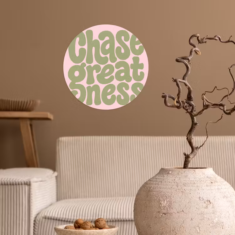 Chase greatness - Groen - Roze - Retro Wandcirkel behangsticker klein -sfeer1