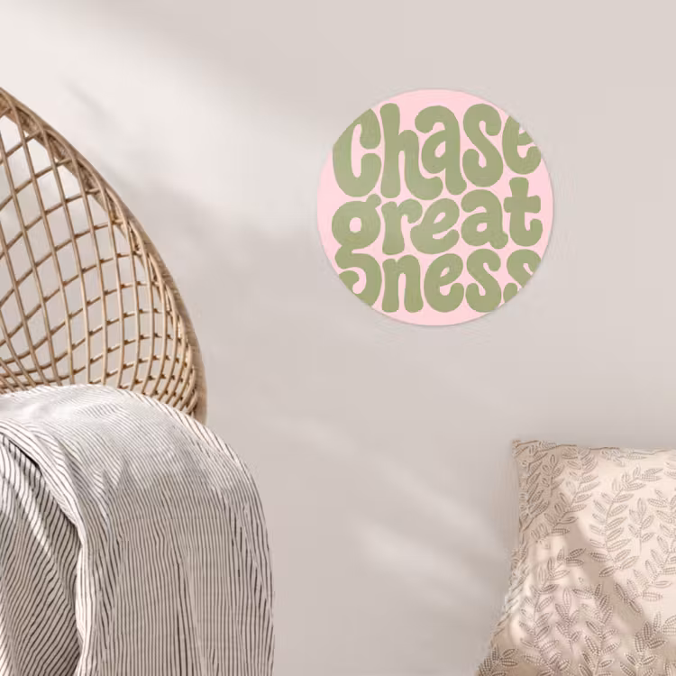 Chase greatness - Groen - Roze - Retro Wandcirkel behangsticker klein -sfeer4