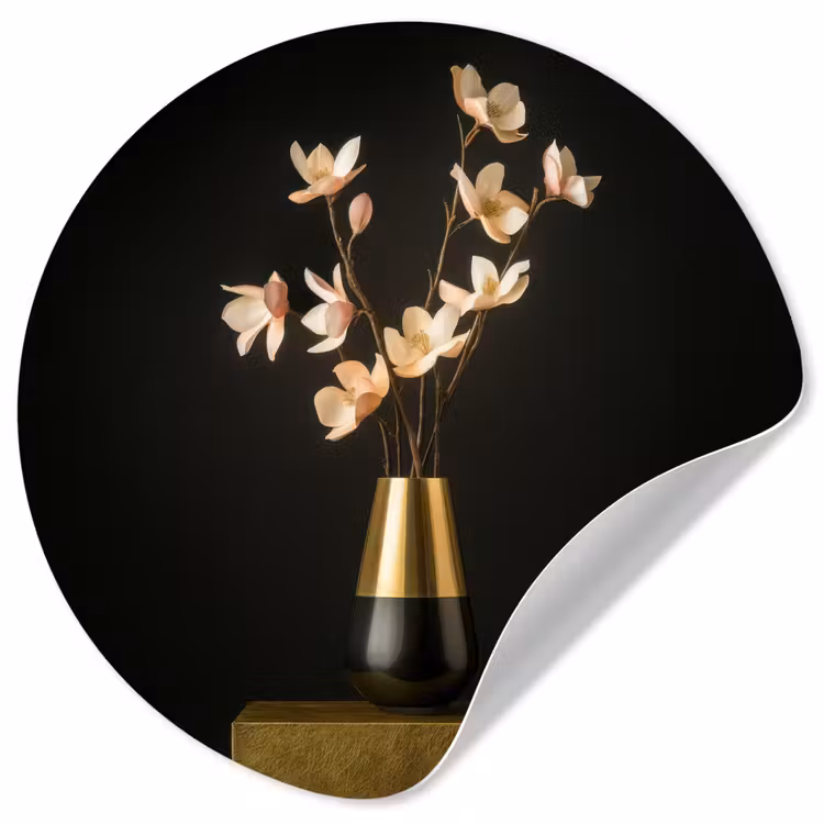 Sierlijk - Boeket - Goud - Vaas Wandcirkel behangsticker klein -3d
