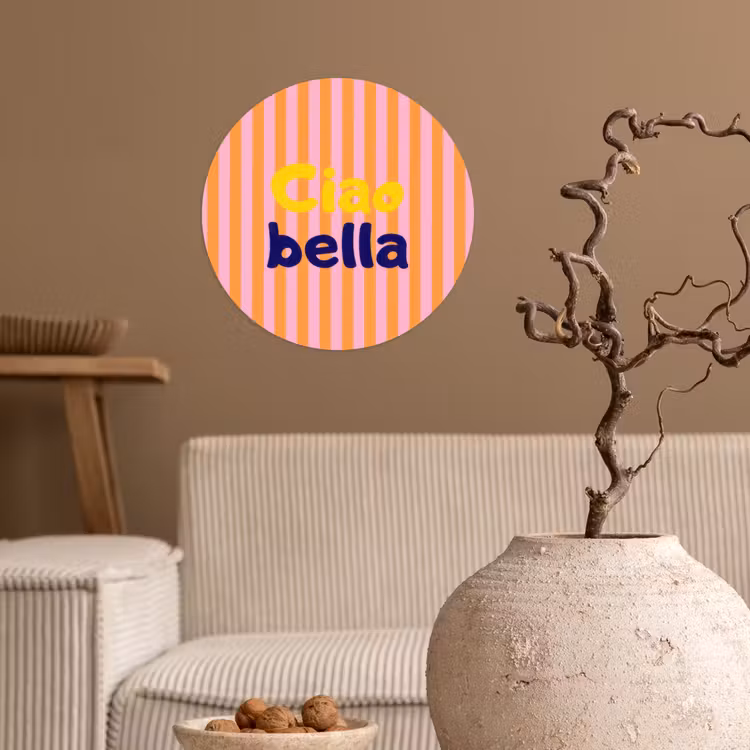 Verticaal - Strepen - Oranje - Ciao bella Wandcirkel behangsticker klein -sfeer1