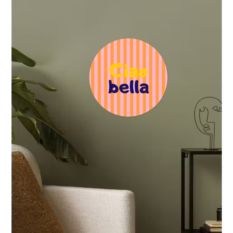 Verticaal - Strepen - Oranje - Ciao bella Wandcirkel behangsticker klein -sfeer2