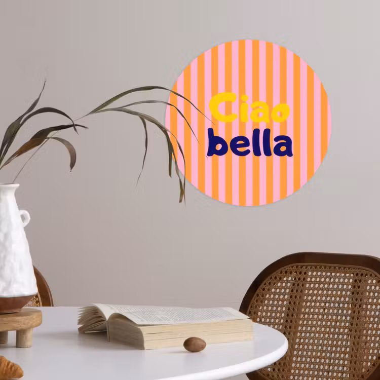 Verticaal - Strepen - Oranje - Ciao bella Wandcirkel behangsticker klein -sfeer3
