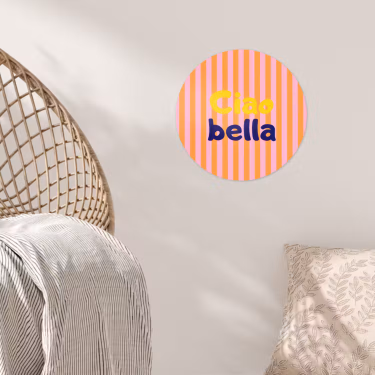 Verticaal - Strepen - Oranje - Ciao bella Wandcirkel behangsticker klein -sfeer4