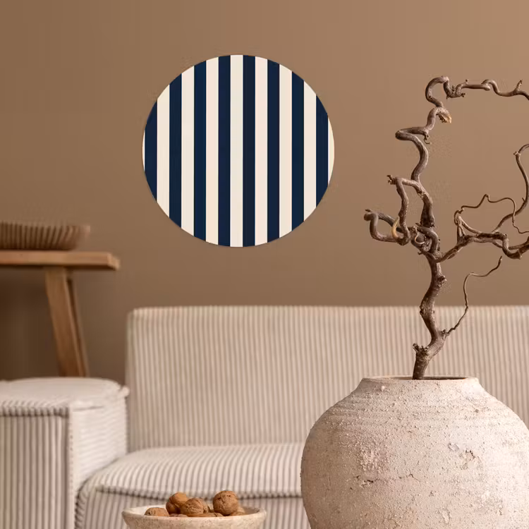 Verticale strepen - Blauw - Crème Wandcirkel behangsticker klein 186 -sfeer1