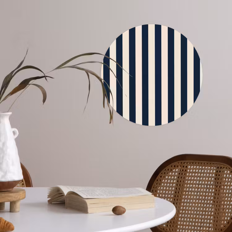 Verticale strepen - Blauw - Crème Wandcirkel behangsticker klein 186 -sfeer3