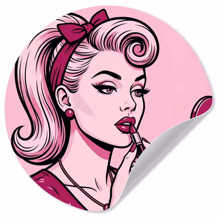 Vintage - Vrouw - Roze Wandcirkel behangsticker klein -3d