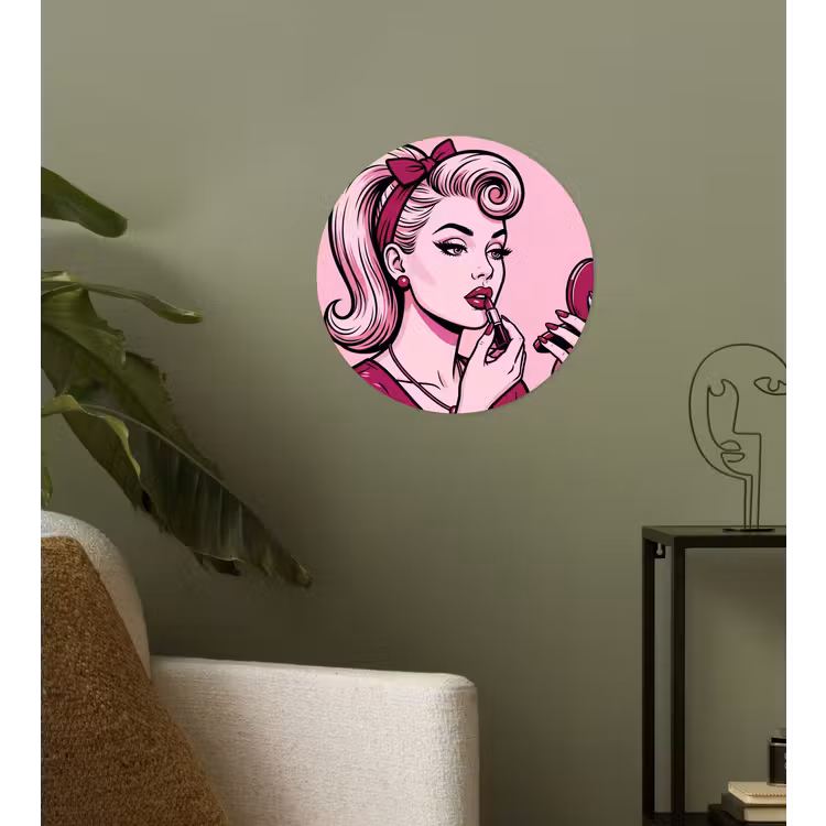 Vintage - Vrouw - Roze Wandcirkel behangsticker klein -sfeer2