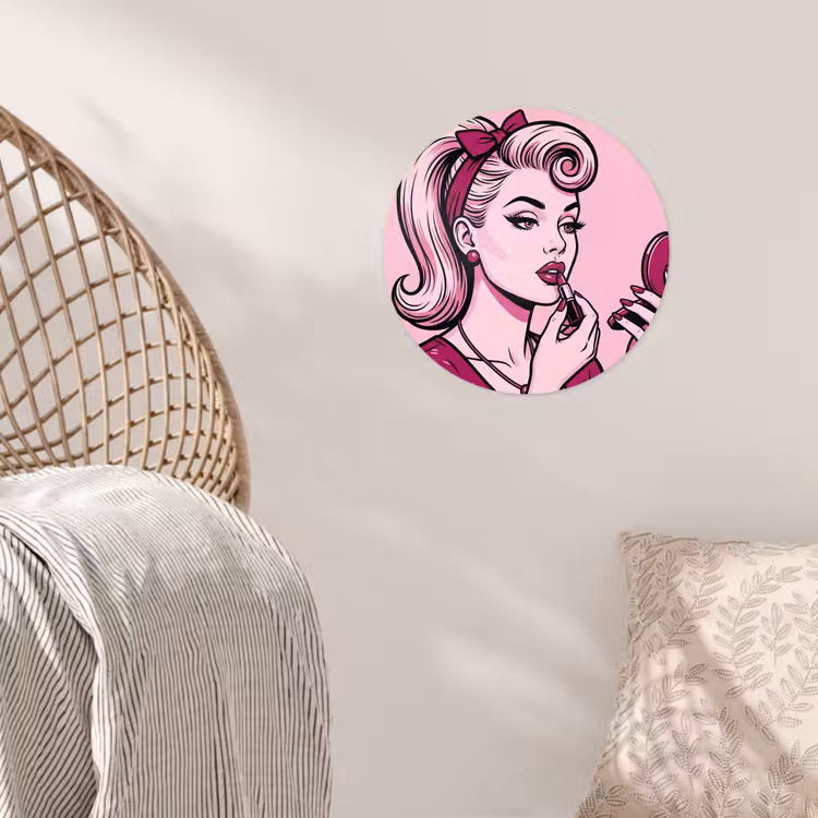 Vintage - Vrouw - Roze Wandcirkel behangsticker klein -sfeer4
