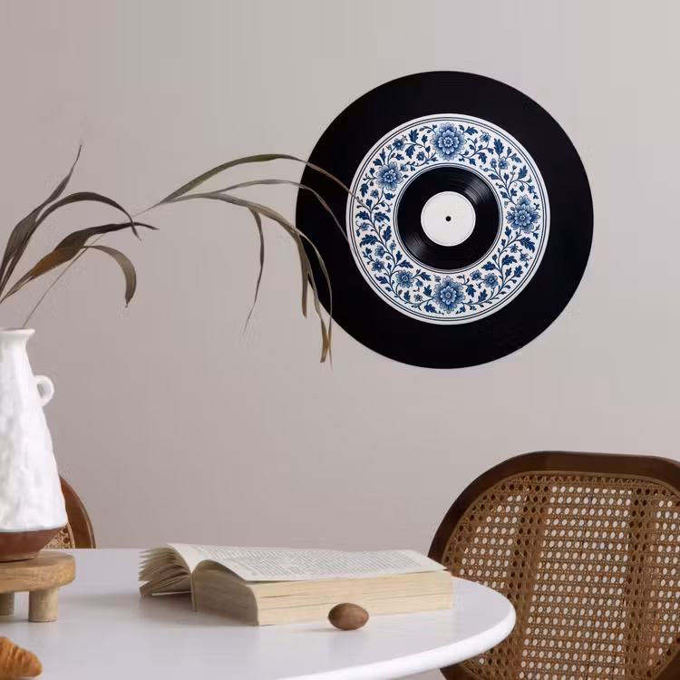Vinyl - LP - Delfts Blauw - Muziek Wandcirkel behangsticker klein -sfeer3