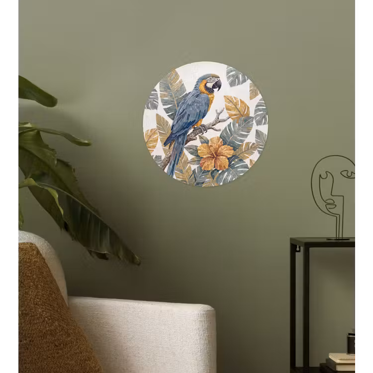 Vogel - Tak - Natuur - Mozaïek - Blauw Wandcirkel behangsticker klein -sfeer2