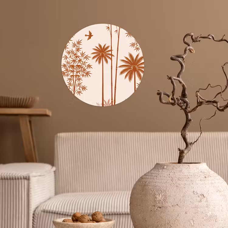 Vogel - Boom - Tropisch - Minimalistisch - Bruin Wandcirkel behangsticker klein -sfeer1