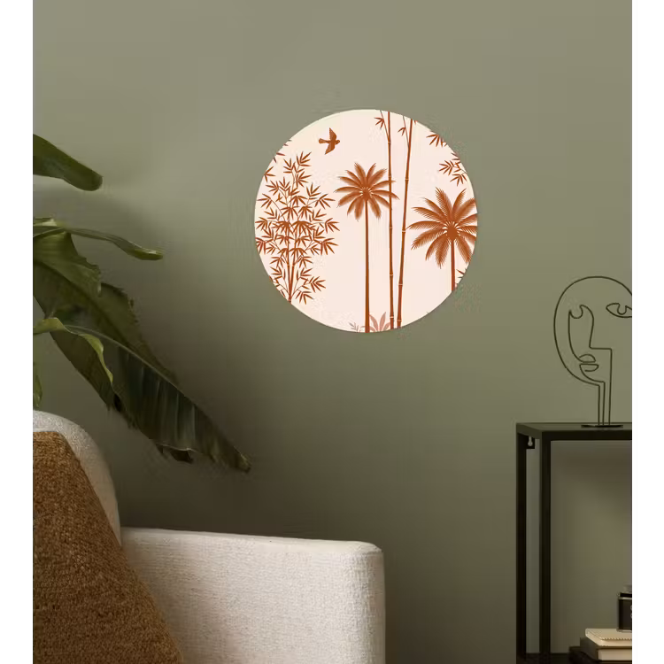 Vogel - Boom - Tropisch - Minimalistisch - Bruin Wandcirkel behangsticker klein -sfeer2