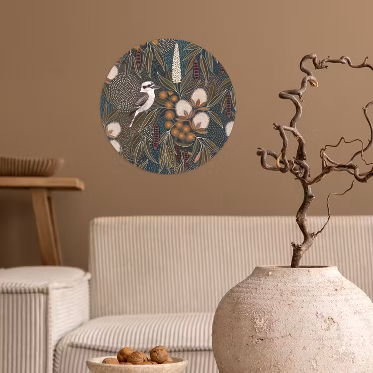 Vogel - Bladeren - Natuur - Illustratie - Groen Wandcirkel behangsticker klein -sfeer1
