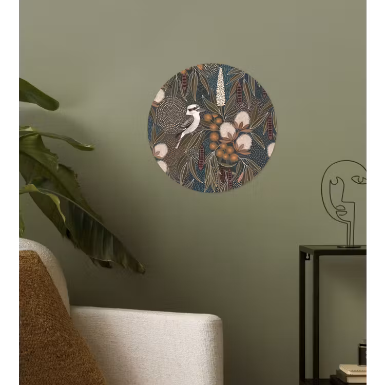 Vogel - Bladeren - Natuur - Illustratie - Groen Wandcirkel behangsticker klein -sfeer2
