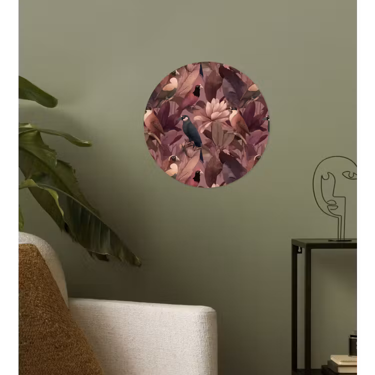 Vogels - Bladeren - Roze Wandcirkel behangsticker klein 186 -sfeer2