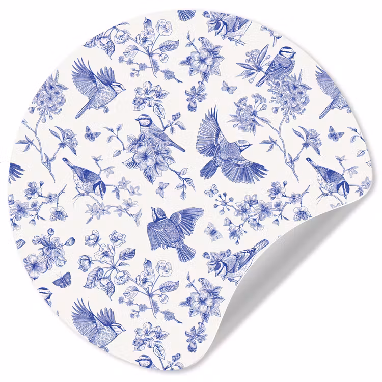 Birds - Flowers - Blue Wandcirkel behangsticker klein 186 -3d