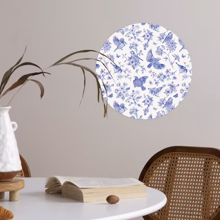Birds - Flowers - Blue Wandcirkel behangsticker klein 186 -sfeer3
