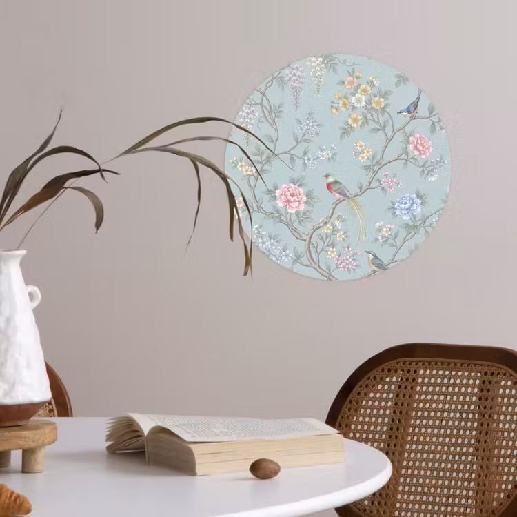 Vogel - Bloemen - Kleurrijk Wandcirkel behangsticker klein -sfeer3