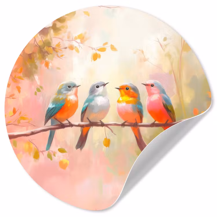 Vogels - Kleurrijk - Tak Wandcirkel behangsticker klein -3d