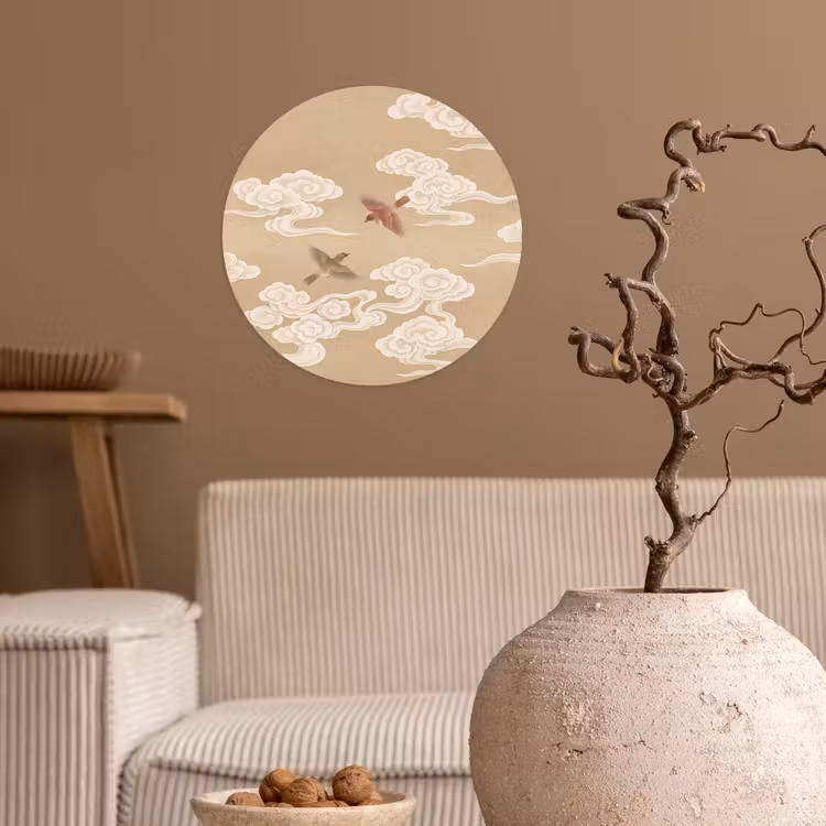 Vogels - Vliegen - Beige Wandcirkel behangsticker klein -sfeer1