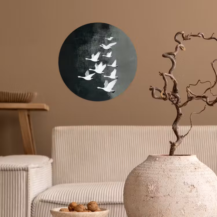 Vogel - Japandi - Groen Wandcirkel behangsticker klein -sfeer1