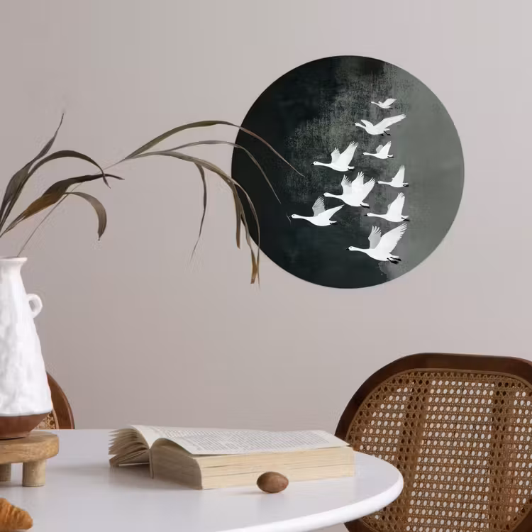 Vogel - Japandi - Groen Wandcirkel behangsticker klein -sfeer3