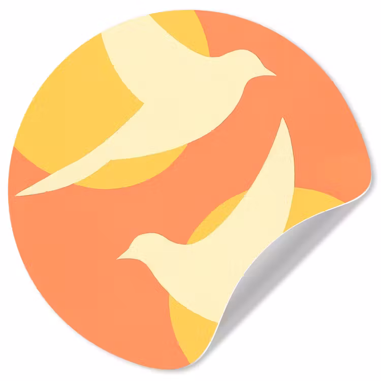 Vogels - Cirkels - Geel Wandcirkel behangsticker klein -3d