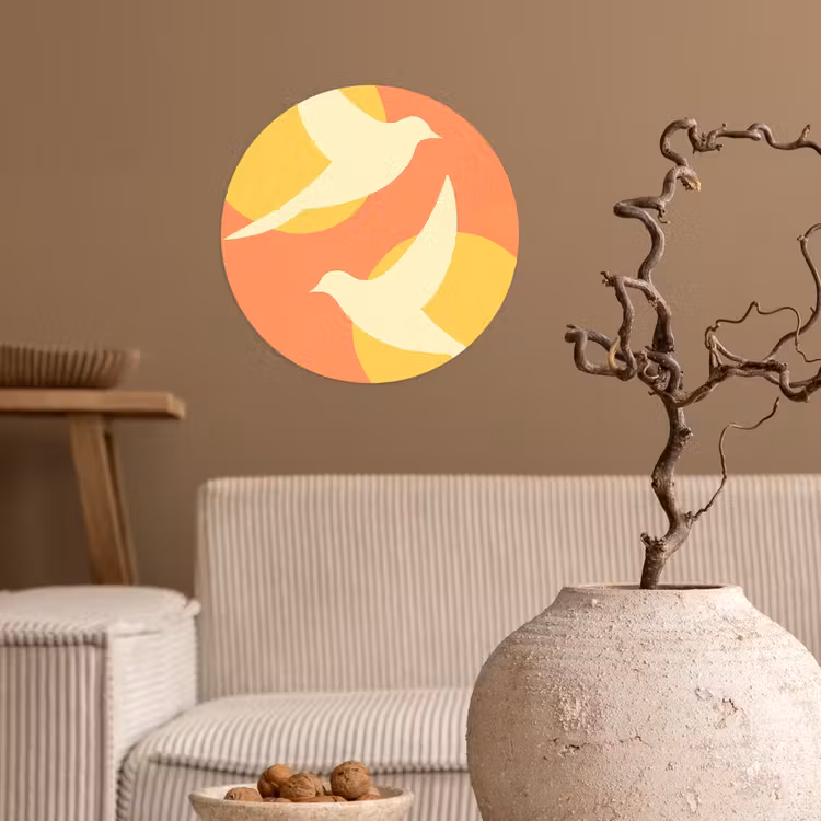 Vogels - Cirkels - Geel Wandcirkel behangsticker klein -sfeer1