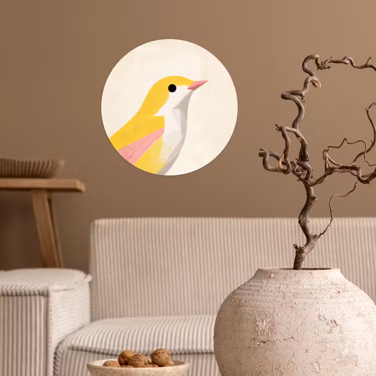 Vogel - Minimalistisch - Geel Wandcirkel behangsticker klein -sfeer1