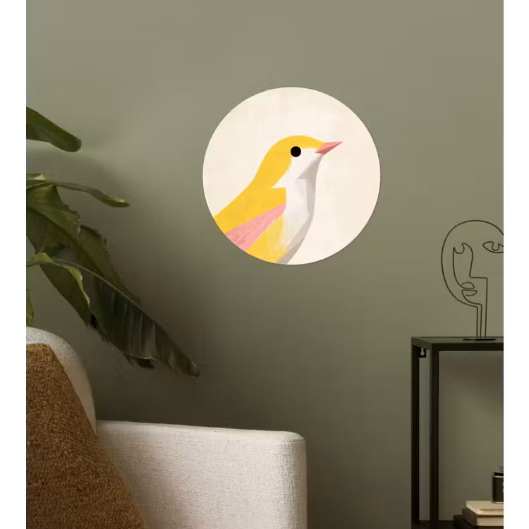 Vogel - Minimalistisch - Geel Wandcirkel behangsticker klein -sfeer2
