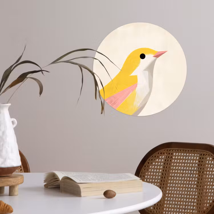 Vogel - Minimalistisch - Geel Wandcirkel behangsticker klein -sfeer3