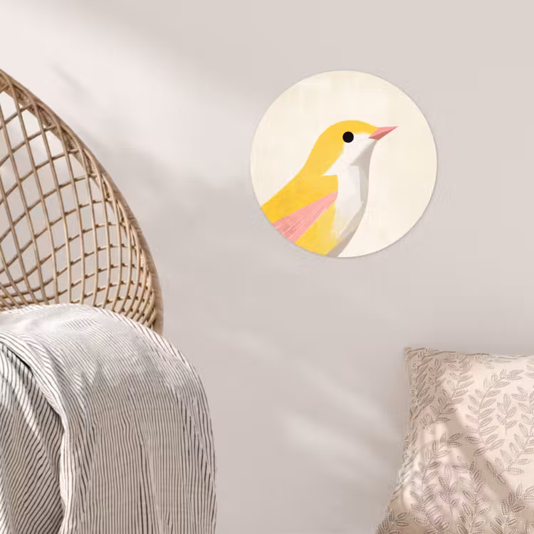 Vogel - Minimalistisch - Geel Wandcirkel behangsticker klein -sfeer4