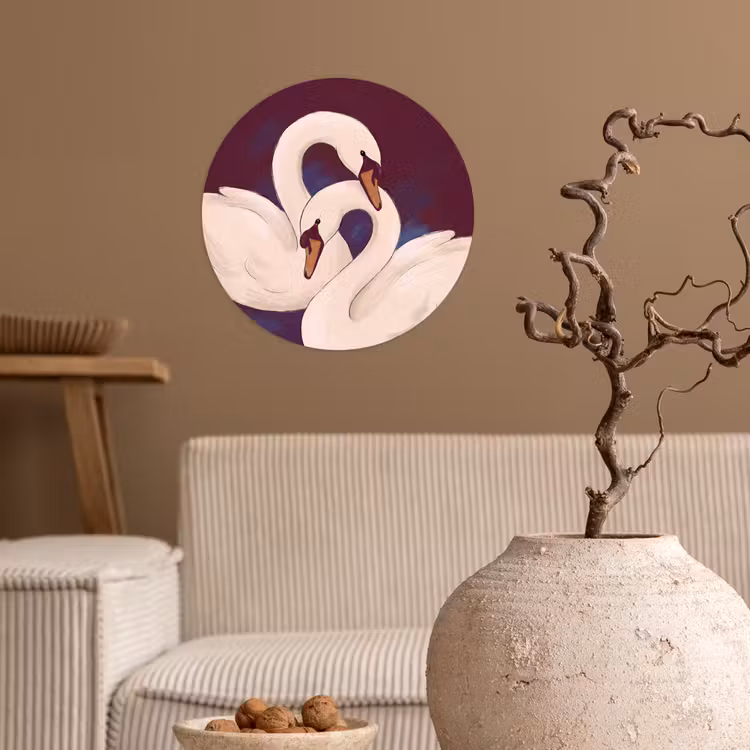 Vogel - Koppel - Liefde - Abstract - Wit Wandcirkel behangsticker klein -sfeer1
