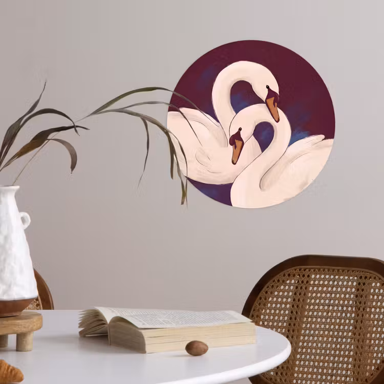 Vogel - Koppel - Liefde - Abstract - Wit Wandcirkel behangsticker klein -sfeer3