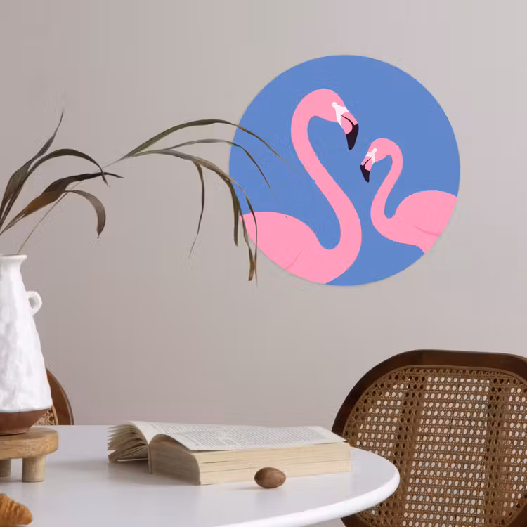 Vogel - Paar - Dieren - Modern - Roze Wandcirkel behangsticker klein -sfeer3