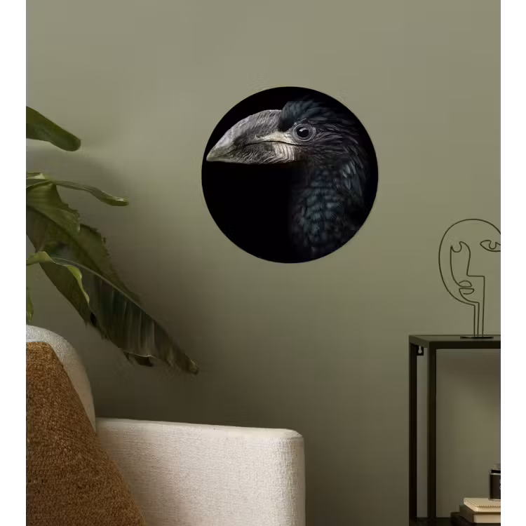 Vogel - Portret - Neushoornvogel - Zwart - Dieren Wandcirkel behangsticker klein -sfeer2