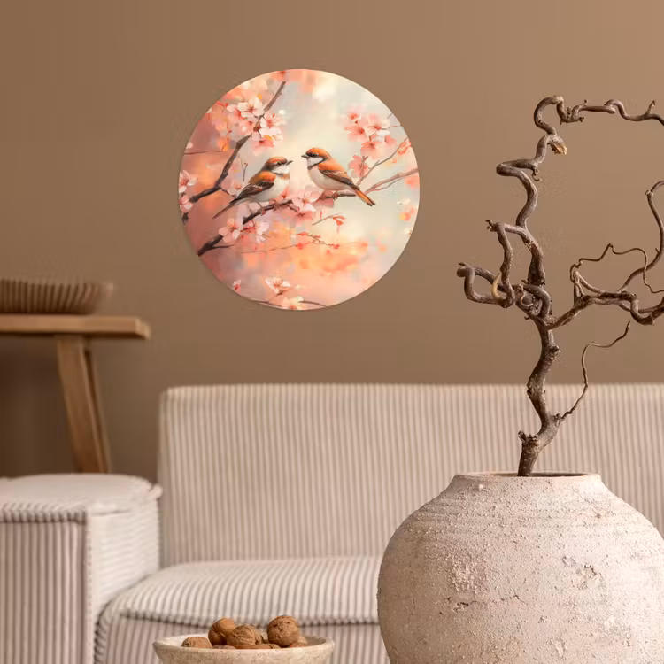Vogels - Romantic - Bloesemtak Wandcirkel behangsticker klein -sfeer1