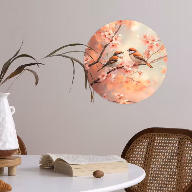 Vogels - Romantic - Bloesemtak Wandcirkel behangsticker klein -sfeer3
