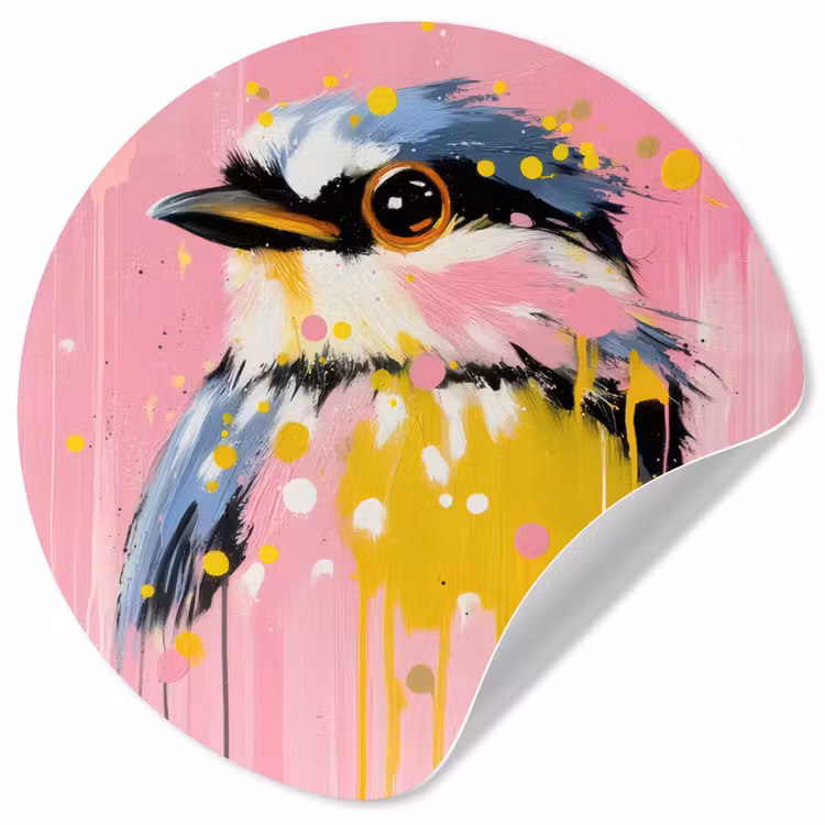 Vogel - Roze - Geel - Blauw Wandcirkel behangsticker klein -3d