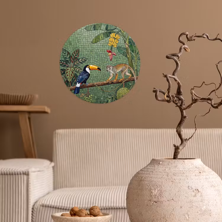 Vogel - Dier - Jungle - Mozaïek - Natuur Wandcirkel behangsticker klein -sfeer1