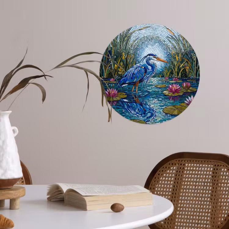 Vogel - Water - Natuur - Abstract - Blauw Wandcirkel behangsticker klein -sfeer3