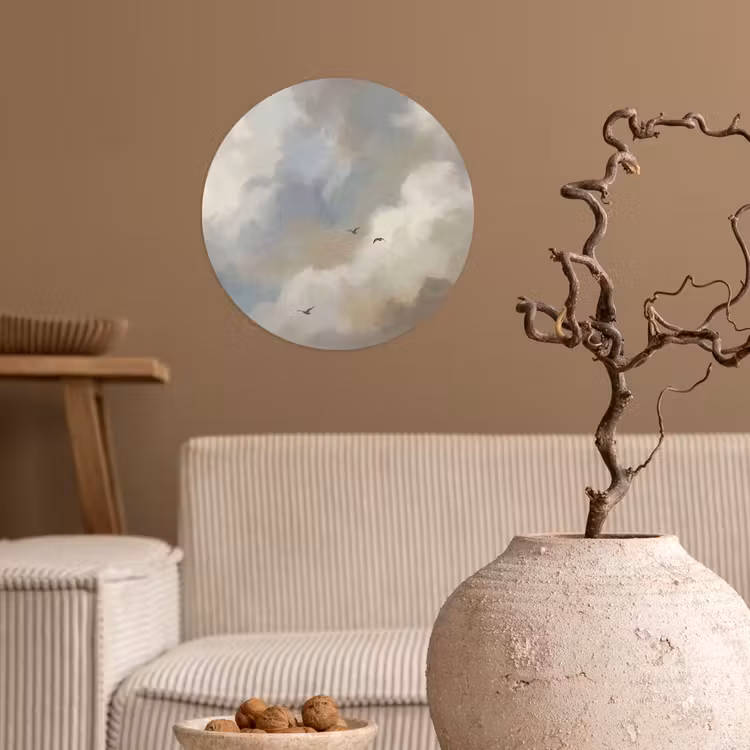 Vogel - Wolken - Natuur - Modern - Grijs Wandcirkel behangsticker klein -sfeer1